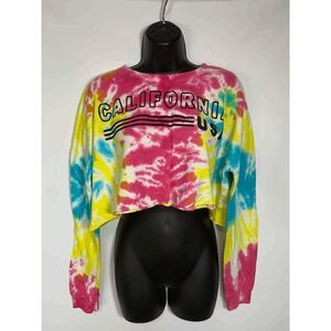 California USA Cropped Tie Dye Long Sleeve T Shirt